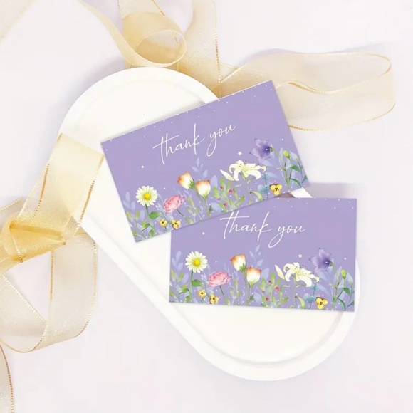 None Other - Elegant Floral Thank You Cards - Lavender, NEW, 50 pcs.